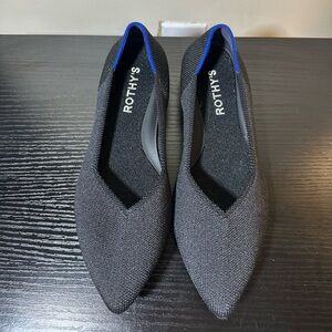 Rothy's Black Knit Pointed Flats with Royal Blue Accent Size 5.5